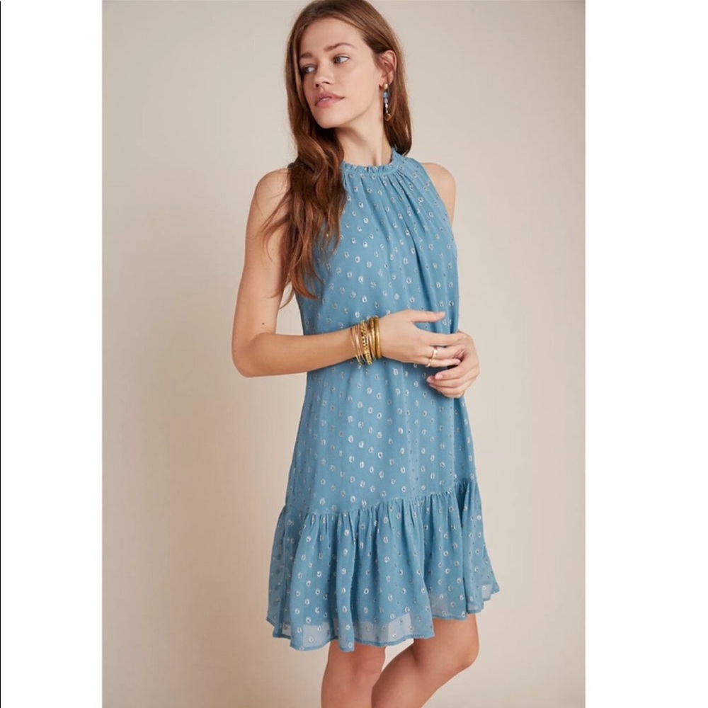 Anthropologie Natalie Flounced Polka Dot Tunic Dress Small NWT